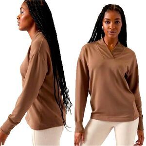 Athleta Rustic Brown Clarity V-Neck Sweatshirt with Thumbholes Size XXS